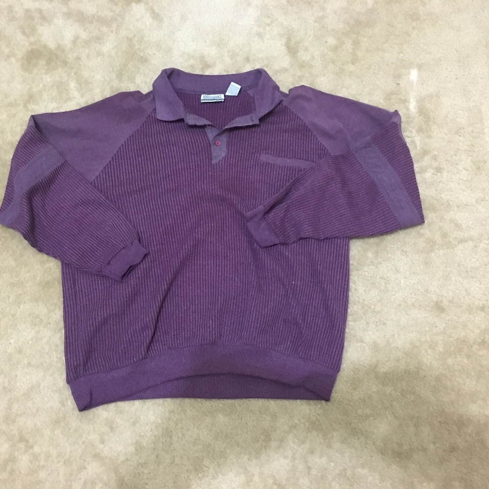 Vintage Men's Purple Long Sleeve Banded Polo - Picture 1 of 6
